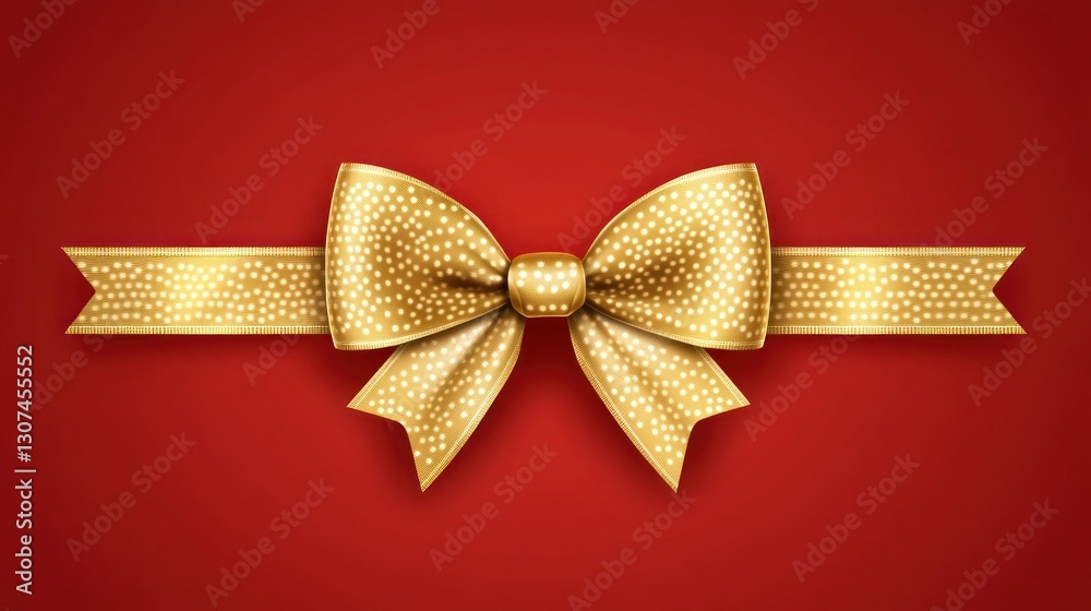 Elegant Golden Bow on Red Background: A Festive Design Elegant Golden Bow on Red Background: A Festive Design