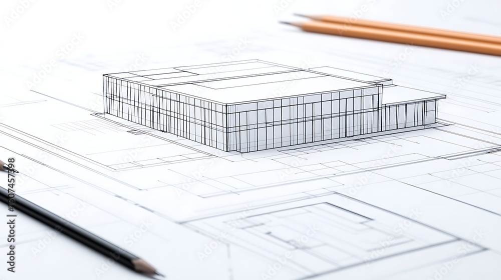 Architectural blueprint of a modern building, showcasing design elements and structure details. Architectural blueprint of a modern building, showcasing design elements and structure details.