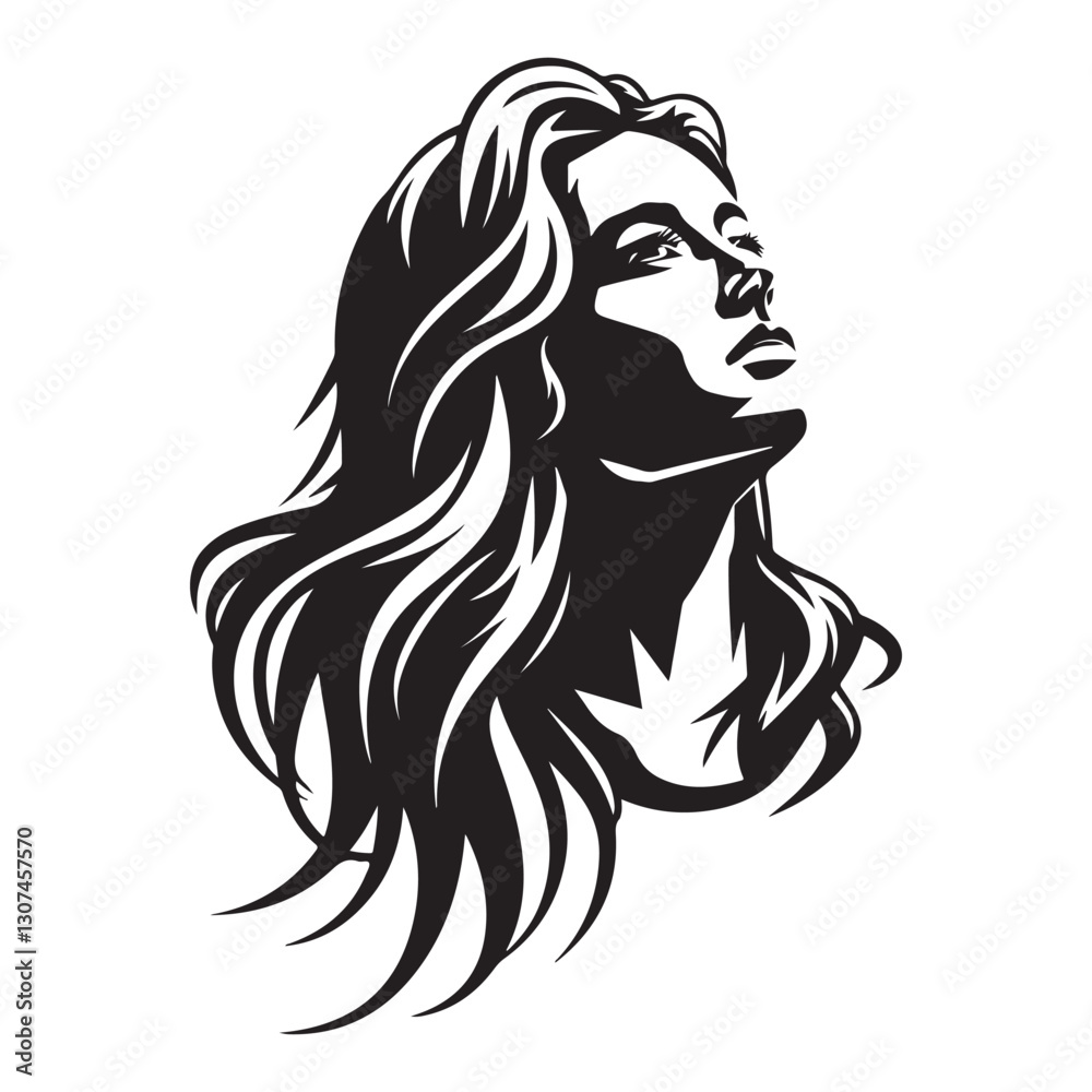 Fototapeta premium Beautiful woman face and hair Fashion icon woman with hair silhouette of beautiful profile of woman face concept beauty and fashion