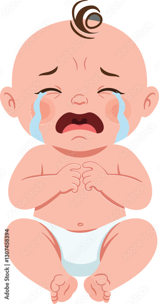 A distressed baby sitting on the floor with tears streaming down its face in a minimal and playful design style vector illustration A distressed baby sitting on the floor with tears streaming down its face in a minimal and playful design style vector illustration
