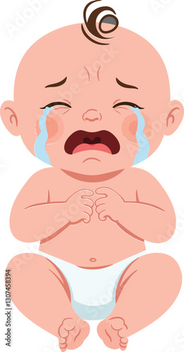 Obraz na płótnie A distressed baby sitting on the floor with tears streaming down its face in a minimal and playful design style vector illustration w salonie