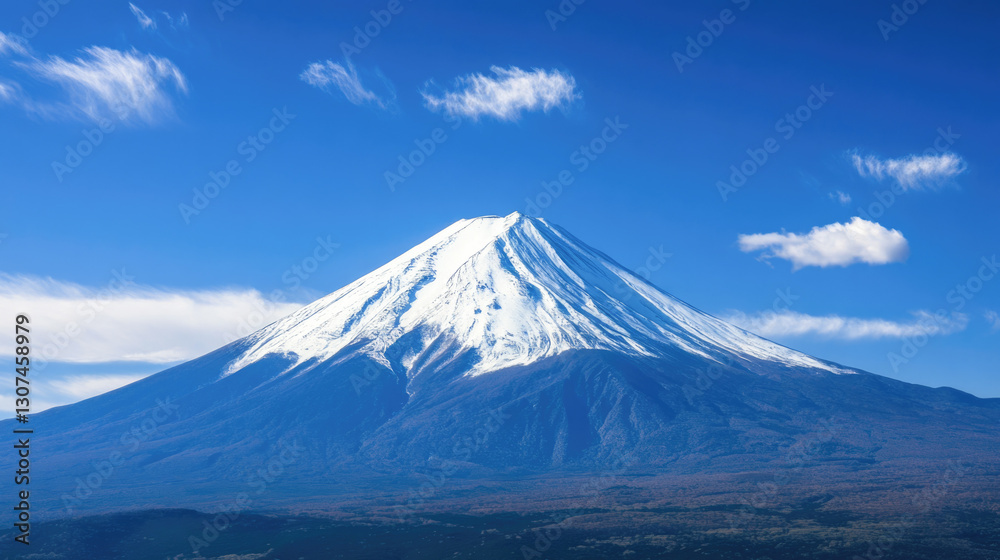 Majestic snow-capped mount fuji against clear blue sky in japan Majestic snow-capped mount fuji against clear blue sky in japan