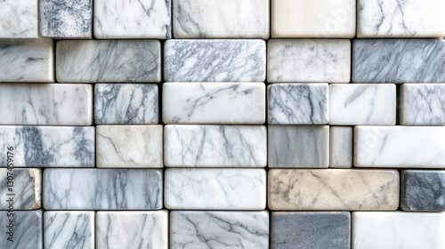 Varied grey and white marble tiles displaying natural swirls and veins photo