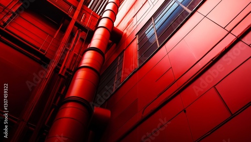 Red Industrial Building with Piping photo