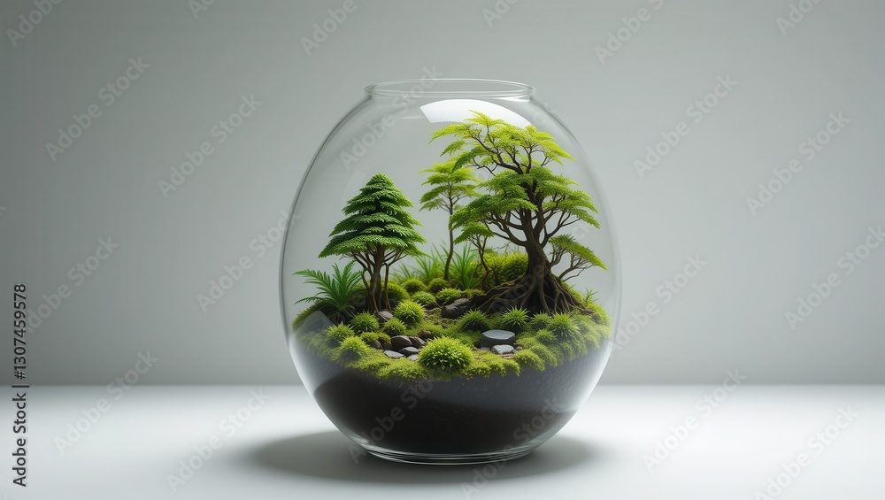 Miniature forest terrarium, studio shot Miniature forest terrarium, studio shot