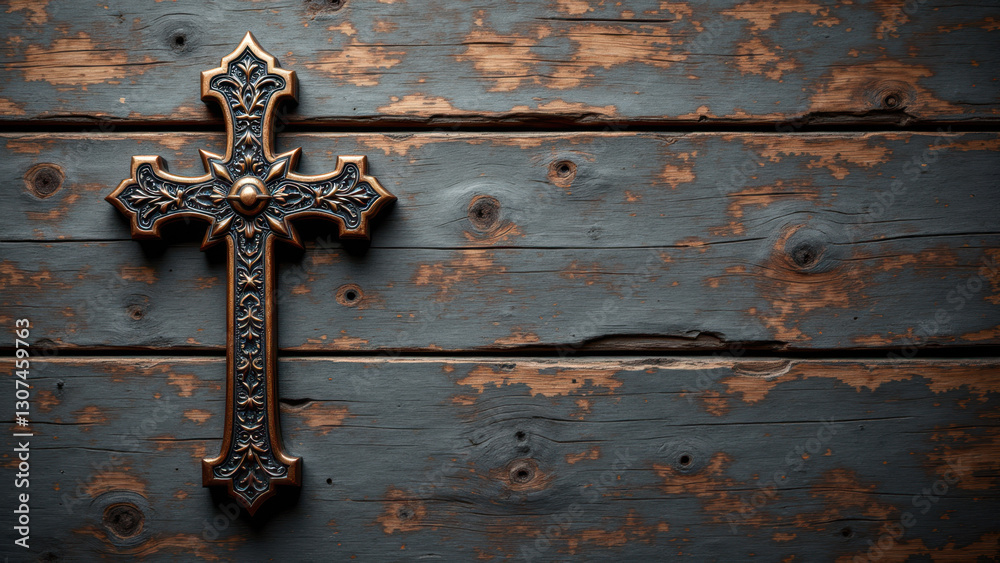 A rustic wooden wall with a religious cross symbolizing faith and spirituality. A rustic wooden wall with a religious cross symbolizing faith and spirituality.
