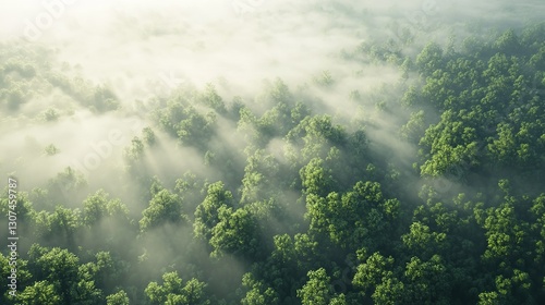 Wallpaper Mural Misty Green Forest Aerial View Sunbeams Nature Woods fog eco art sky calm lush trees light image     Torontodigital.ca