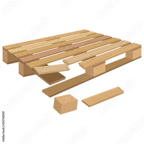 broken wooden pallet, Broken cargo pallet, damage wooden pallet.