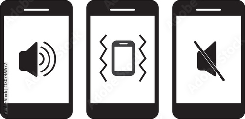 Sound phone icon. Cellphone with volume speaker symbol. Ring mute and vibrate mode