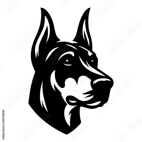 Doberman's head is a black and white logo. EPS vector graphics.