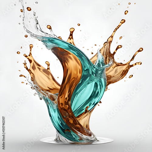 Beautiful tea, water and mint sprinkles isolated on white background.