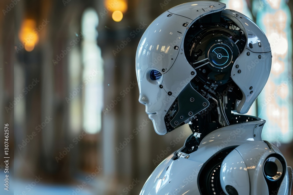 Futuristic humanoid robot in profile with advanced technology Futuristic humanoid robot in profile with advanced technology