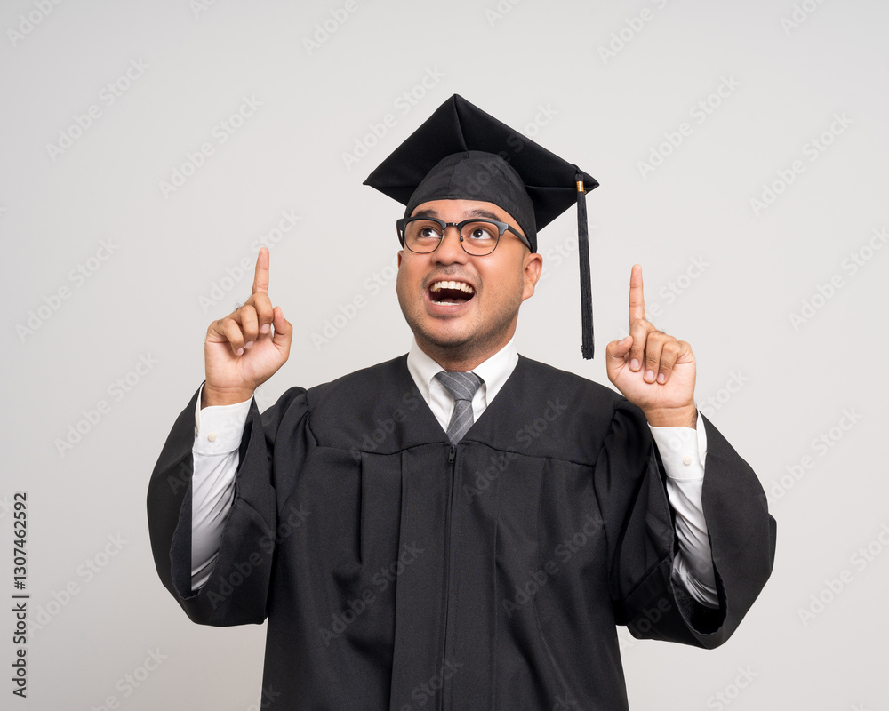 Various action. Happy Young Asian man in graduation costume with cap on isolated background. College degree successful education graduation in university Various action. Happy Young Asian man in graduation costume with cap on isolated background. College degree successful education graduation in university