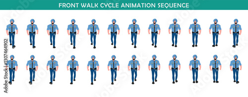 Police walk cycle animation sequence, Frame by frame animation of police officer walk.