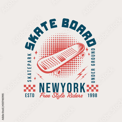 Skate board New york Free style riders typography vector graphic tee