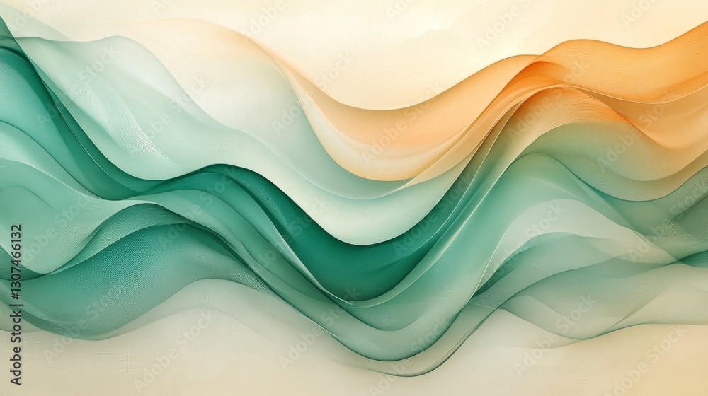 Fototapeta premium Abstract waves of teal orange and yellow colors blend together gracefully