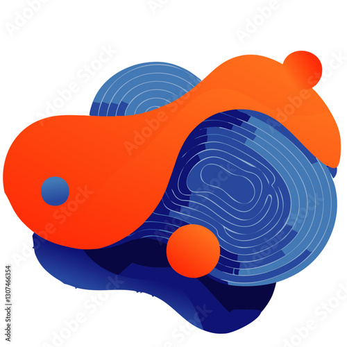 Abstract fluid shape illustration featuring dynamic blue and orange organic forms with layered depth and floating bubbles, creating a modern and energetic composition.

