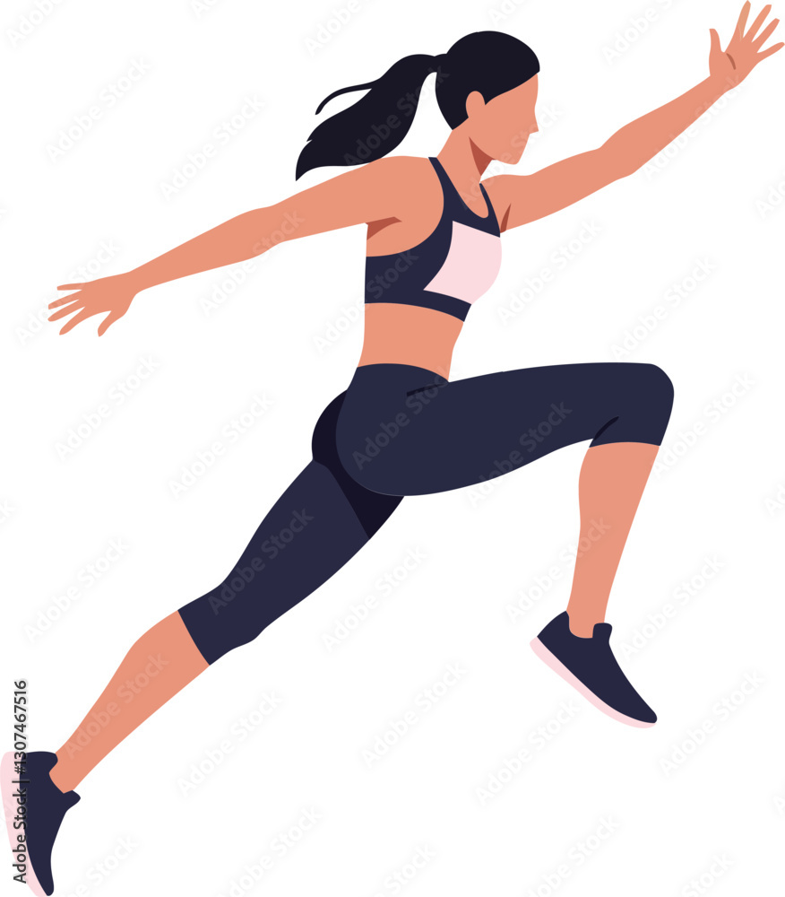 Dynamic female athlete in motion, showcasing strength and agility, minimal flat design, vibrant colors, energetic pose, perfect for fitness themes, vector illustration Dynamic female athlete in motion, showcasing strength and agility, minimal flat design, vibrant colors, energetic pose, perfect for fitness themes, vector illustration