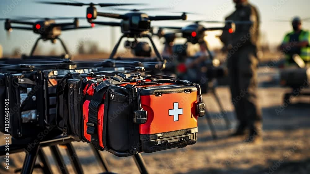 Emergency drones equipped with medical kits are ready for deployment. These advanced devices are crucial for delivering urgent care supplies to remote or inaccessible locations efficiently Emergency drones equipped with medical kits are ready for deployment. These advanced devices are crucial for delivering urgent care supplies to remote or inaccessible locations efficiently