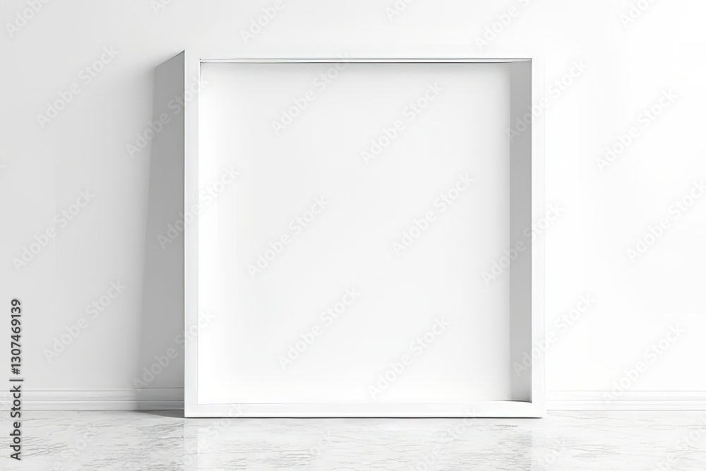 Empty White Picture Frame Mockup Against White Wall Empty White Picture Frame Mockup Against White Wall