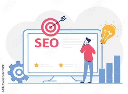 Change SEO ranking position. Search screen page with magnifier . Vector illustration flat design style. SEO, Search Engine Optimization, Top ranking Concept, Flat Vector