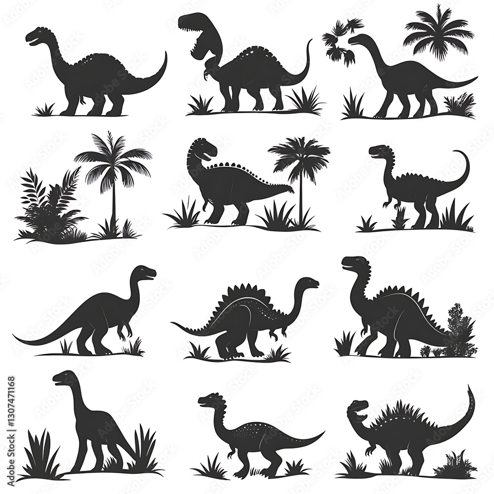 Dinosaur silhouettes in jungle Dinosaur silhouettes in jungle