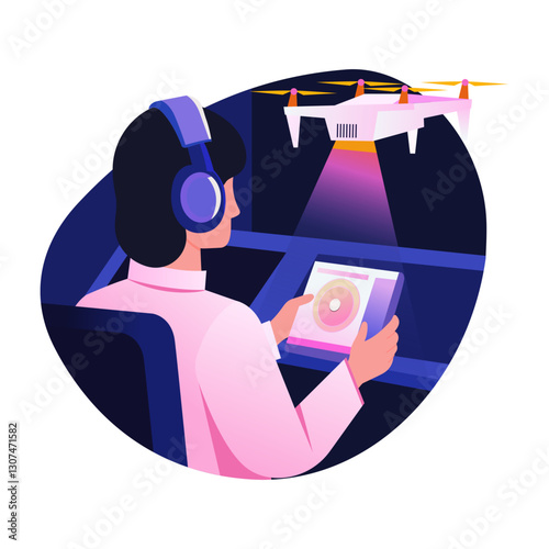 A flat style character illustration of drone operator