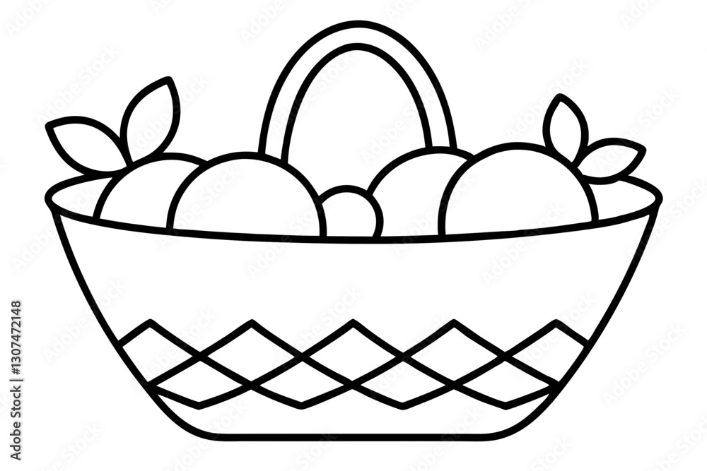 Fototapeta premium Fruit Basket Line Art Vector – Healthy Lifestyle Food Illustration