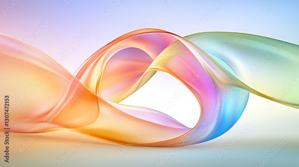 Naklejka premium Abstract pastel colored ribbons swirl and intertwine against a soft, bright background. The ribbons are translucent, creating a dreamy, ethereal effect. The image is smooth and uses soft lighting.