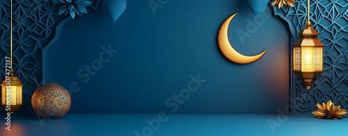 Ornamental Arabic lantern with crescent moon - Ramadan Kareem
