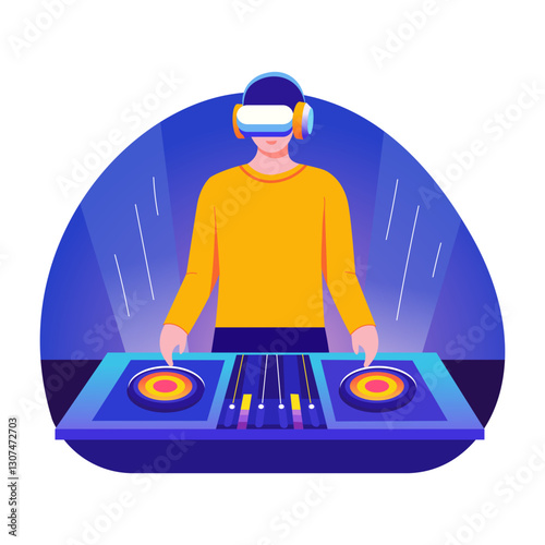 A flat style illustration of dj using vr technology