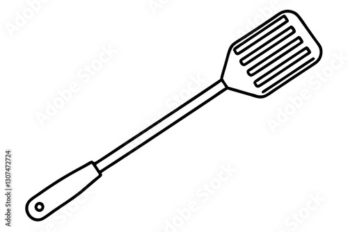 BBQ Spatula Line Art | Detailed Vector Grill Tool Illustration

