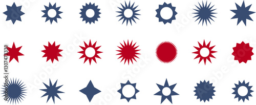 Abstract geometric red, blue, gray shapes, icons collection, transparent background, vector elements.