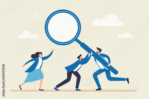 Search new job, finding candidate or discover talent, hiring and recruitment, SEO search engine optimization, find career opportunity concept, business people HR push magnifying glass on search bar.