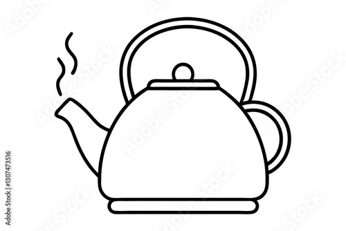 "Tea Kettle with Steam Icon Vector – Detailed Kitchen Outline Illustration"

