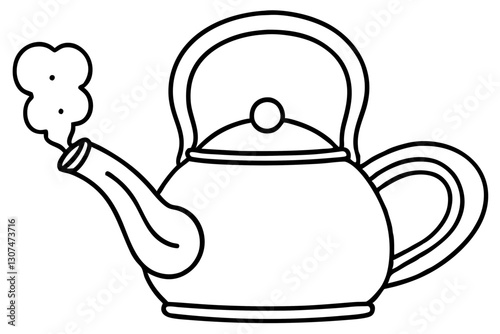 "Tea Kettle with Steam Icon Vector – Detailed Kitchen Outline Illustration"

