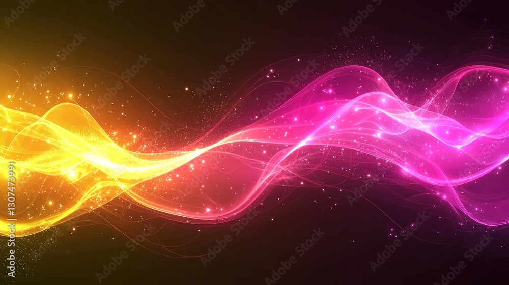 Fototapeta premium Abstract wavy colored lines with a vibrant glowing particle effect