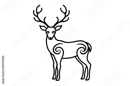 Deer with Ornamental Antler – Elegant Line Art Vector for Nature and Wildlife Designs

