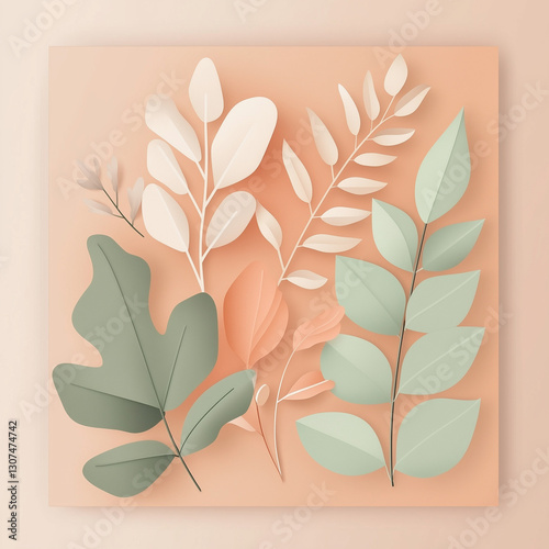Bouquet of Leaves on a Pastel Background, Isolated Botanical Arrangement  
