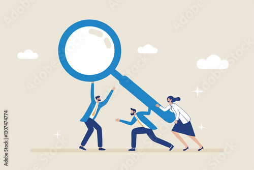 Search new job, finding candidate or discover talent, hiring and recruitment, SEO search engine optimization, find career opportunity concept, business people HR push magnifying glass on search bar.