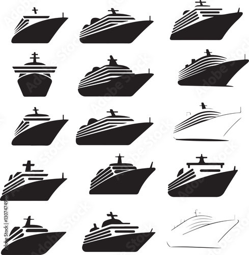 Luxury Yacht and Cruise Ship Silhouettes Vector Collection  Nautical Travel Icons for Marine and Ocean
