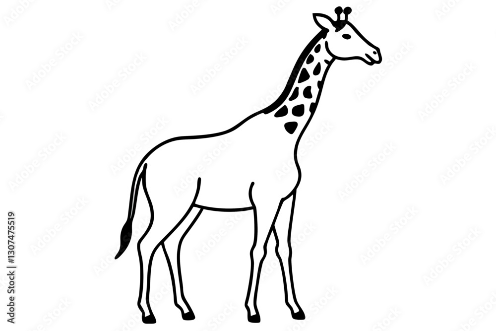 Fototapeta premium Elegant Fine Line Giraffe Vector | Safari Wildlife Outline Art