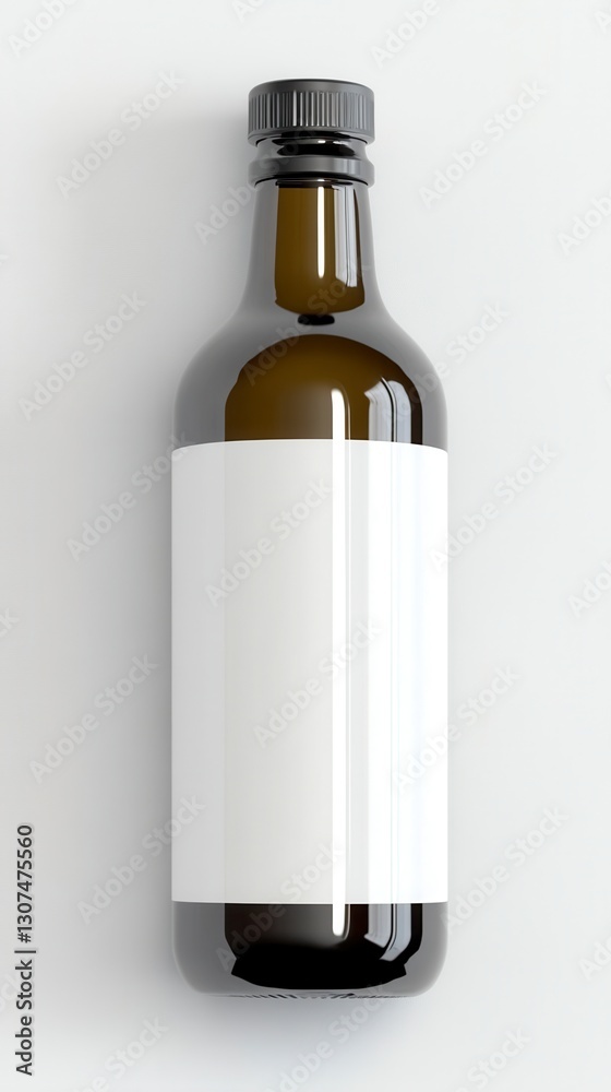 Amber glass bottle with blank white label on a white background. Top down view of a dark bottle, suitable for mockups and product design. Clean and simple. Amber glass bottle with blank white label on a white background. Top down view of a dark bottle, suitable for mockups and product design. Clean and simple.