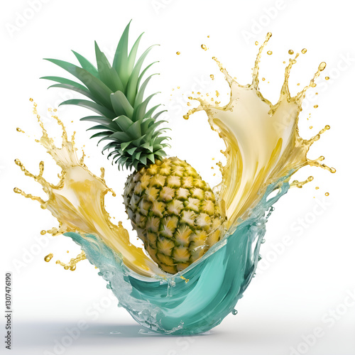 Pineapple with water splash.