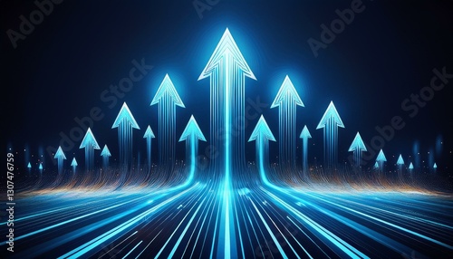 glowing blue arrows ascend on a dark background symbolizing growth progress and upward mobility the converging lines suggest a path to success
