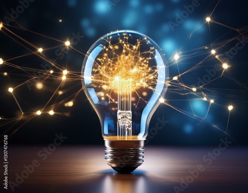 light bulb with glowing neural networks inside symbolizing the idea of innovative ideas and artificial intelligence technology