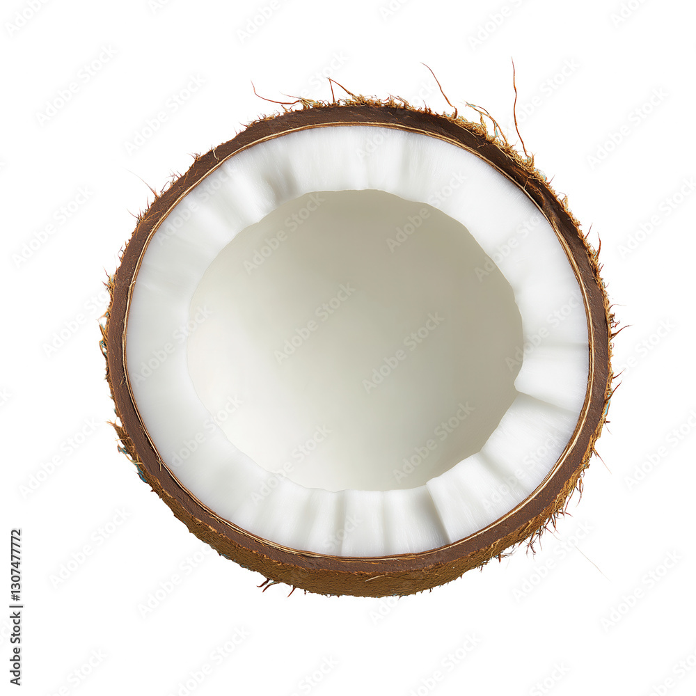 a fresh coconut cut in half, revealing its sweet, nutritious interior a fresh coconut cut in half, revealing its sweet, nutritious interior