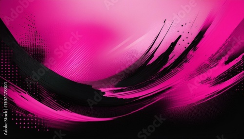 black and pink abstract background with brushstroke and halftone style generated image