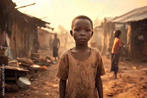 Highlighting the resilience of a child amidst challenging living conditions.