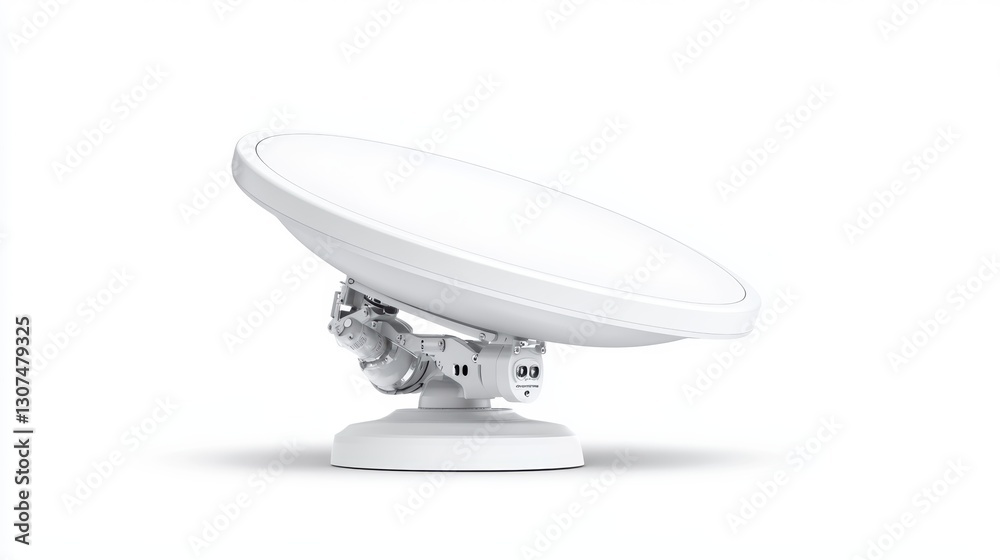 Fototapeta premium White satellite dish on white background, exploring broadcasting, communication, and connectivity